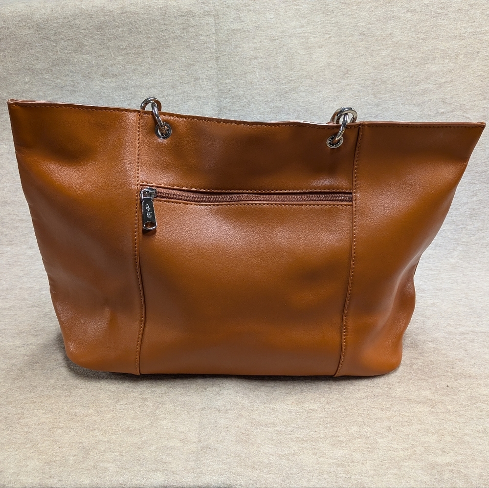 Co-Lab Cognac Leather TOTE Messenger Crossbody Bag Purse Detachable Straps Mid - Picture 2 of 12